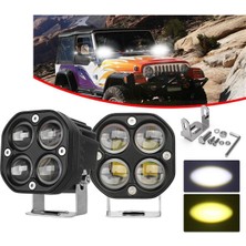 2 Adet Off Road 3 Inç Çift Renk Beyaz Sarı Kare Spot Çalışma ve Sis Lambası