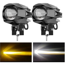 2 Adet Motosiklet LED Lazer Sis Farı  Delici Modifiye Beyaz Sarı Çift Renk 12-80 Volt