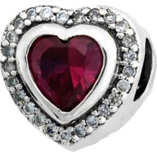 Dumledo Işıltılı Bordo Kalp Charm | 925 Ayar Gümüş