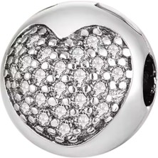 Dumledo Işıltılı Kalp Klips Charm | 925 Ayar Gümüş