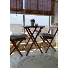 Rual Bahçe Balkon Dolgulu Ahşap Sandalye Minderi Sırt Dayamalı 2'li 40 x 40  cm  Krem Su Geçirmez Kumaş