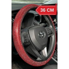 36 cm Kırmızı Full Taş Görünümlü Direksiyon Kılıfı
