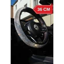 36 cm Gümüş Full Taşlı Direksiyon Kılıfı