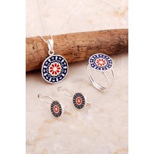 Sümer Telkari Anadolu Motifli Elişi Çiçek Mineli Gümüş Set 2829