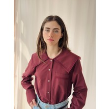 Retrobird Tasarım Dantelli Bebe Yaka Gömlek Kadın Bordo