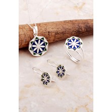 Sümer Telkari Anadolu Motifli Elişi Çiçek Mineli Gümüş Set 2824