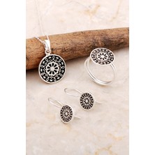 Sümer Telkari Anadolu Motifli Elişi Çiçek Gümüş Set 2817