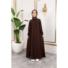 Bağcıklı Pileli Çocuk Ferace & Kahverengi
