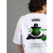 Doksan6 Premium Oversize Unisex Baskılı T-Shirt Grimble - Beyaz