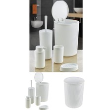 Omilife 5 Parça Banyo Seti Şık Tasarımlı Banyo Takımı Çöp Kovası Wc Fırçası Sıvı Katı Sabunluk Diş Fırçalık