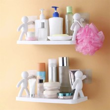 Omilife 2 Li Banyo Mutfak Organizer Şampuan Kozmetik Baharat Kavanoz Düzenleyici Yapışkanlı Raf Çöp Adam