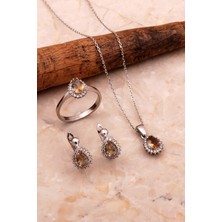 Sümer Telkari Renk Değiştiren Sultan Taşlı Rodyumlu Mini Damla Gümüş Set 2778