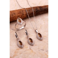 Sümer Telkari Renk Değiştiren Sultan Taşlı Rodyumlu Mekik Gümüş Set 2763