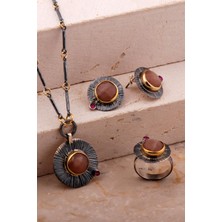 Sümer Telkari Agat Taşlı Çekiç Dövme Elişi Tasarım Gümüş Set 2786