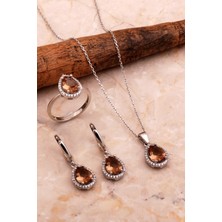 Sümer Telkari Renk Değiştiren Sultan Taşlı Rodyumlu Damla Gümüş Set 2768