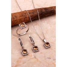 Sümer Telkari Renk Değiştiren Sultan Taşlı Rodyumlu Kare Gümüş Set 2771