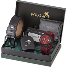Polo Air Erkek Kombin Kemer Cüzdan Kartlık Parfüm Kol Saati Hediyelik Kutusunda Siyah Set PL-0973E8