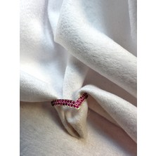Jia Jewelry Pembe Taşlı V Model 925 Ayar Silver Gümüş Yüzük