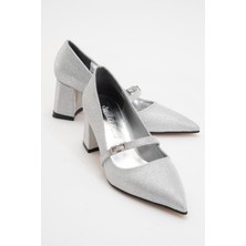 Ccway Kadın Kemerli Taşlı Topuklu Ayakkabı GÜMÜŞ NOLTALI SİM