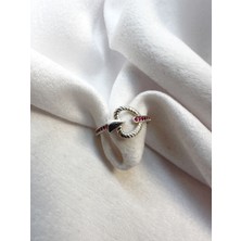 Jia Jewelry Pembe Taşlı Oklu Kalp 925 Ayar Silver Gümüş Yüzük
