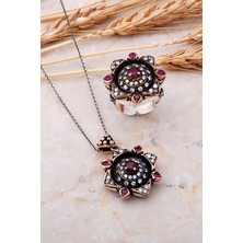 Sümer Telkari Kök Yakut Taşlı Elmas Montürlü Gümüş Set 2518