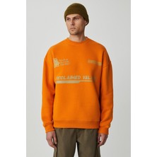 Grimelange CASSY Erkek Organik Pamuklu Yumuşacık Baskı Detaylı Hardal Sweatshirt