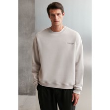 Grimelange Bryan Erkek Yumuşacık Kumaşlı 3 Iplik Oversize Bol Kesim Yuvarlak Yakalı Baskılı Gri Sweatshirt
