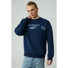 Grimelange CASSY Erkek Organik Pamuklu Yumuşacık Baskı Detaylı Lacivert Sweatshirt