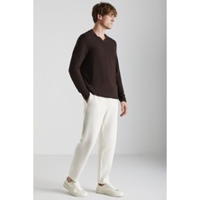 Grimelange Berthola Erkek Desenli Kumaş Regular Fit Ottoman Kalite Organik Pamuklu Ekru Eşofman Altı