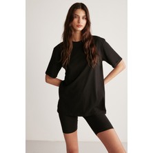 Grimelange Betsy Kadın %100 Pamuk Bisiklet Yaka Kısa Kollu Basic Siyah T-shirt
