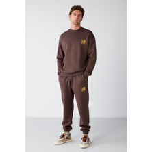 Grimelange Benjı Erkek Yumuşacık Kumaşlı Nakışlı Kahverengi Eşofman Takımı