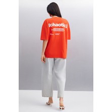 Grimelange ARCADIA Kadın Arka ve Önü Yazi Detaylı %100 Organik Pamuklu Kırmızı T-Shirt