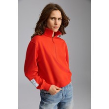 Ethiquet SAILENIS Kadın Yumuşacık İçi Şardonlu Organik Pamuk Yarım Fermuarlı Regular Kırmızı Sweatshirt