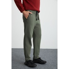 Grimelange Internal Erkek Yumuşacık Içi Şardonlu Rahat Lastikli Paçalı Comfort Şardonlu Haki Eşofman Altı