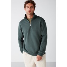 Grimelange Frame Erkek Yarım Fermuarlı Dik Yakalı Yumuşacık Kumaşlı Polarlı Regular Yeşil Sweatshirt
