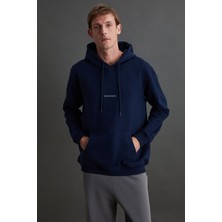 Grimelange Epıc Erkek Yumusaçık Kumaşlı Nakış Detaylı Kapüşonlu Kordonlu Regular Lacivert Sweatshirt