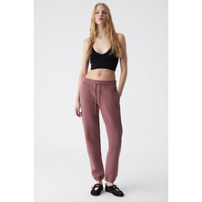 Grimelange MARITZA Kadın İçi Polarlı %100 Organik Pamuklu Beli Paçası Lastikli Relaxed Mürdüm Eşofman Altı