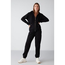 Grimelange Marıtza Kadın Regular Kalıp Beli Ve Paçası Lastikli Içi Polarlı Siyah Eşofman Altı