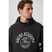 Grimelange Edgar Erkek Yumuşacık Kapüşonlu Oversize Antrasit Sweatshirt