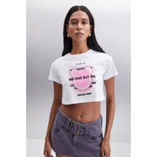 Ethiquet MORAN Kadın %100 Pamuk Beyaz - Pembe baskılı T-Shirt