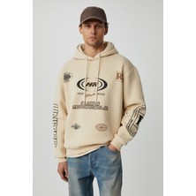 Grimelange Mıles Erkek Kapüşonlu Yumuşacık Oversize Bej Sweatshirt