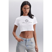 Grimelange ETHIQUET MORAN Kadın %100 Pamuk Beyaz - Siyah Baskılı T-Shirt