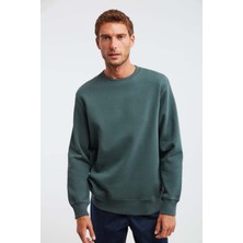 Grimelange Travıs Erkek Organik Kumaşlı Yumuşacık Regular Fit Yuvarlak Yakalı Koyu Yeşil Sweatshirt