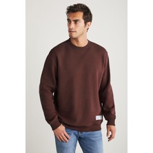 Grimelange TRAVIS Erkek Organik Kumaşlı Yumuşacık Regular Fit Yuvarlak Yakalı Kahverengi Sweatshirt