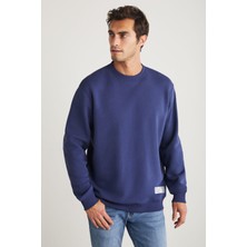 Grimelange Travıs Erkek Organik Kumaşlı Yumuşacık Regular Fit Yuvarlak Yakalı Lacivert Sweatshirt