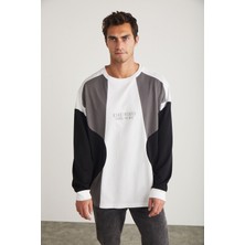 Grimelange Melvin Erkek Bisiklet Yaka Baskı Detaylı Uzun Kol Beyaz Sweatshirt