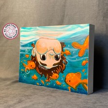 Uretti - Zehra 2303 El Yapımı Balıklar ve Çoçuk Temalı Dekoratif Pano - 30 x 22 cm