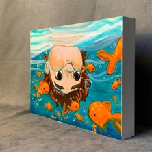 Uretti - Zehra 2303 El Yapımı Balıklar ve Çoçuk Temalı Dekoratif Pano - 30 x 22 cm