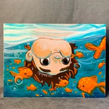 Uretti - Zehra 2303 El Yapımı Balıklar ve Çoçuk Temalı Dekoratif Pano - 30 x 22 cm