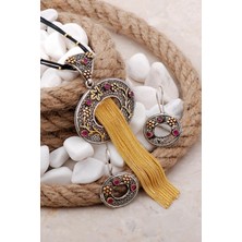 Sümer Telkari Telkari Elişi Altın Yaldız Püsküllü Gümüş Set 2476